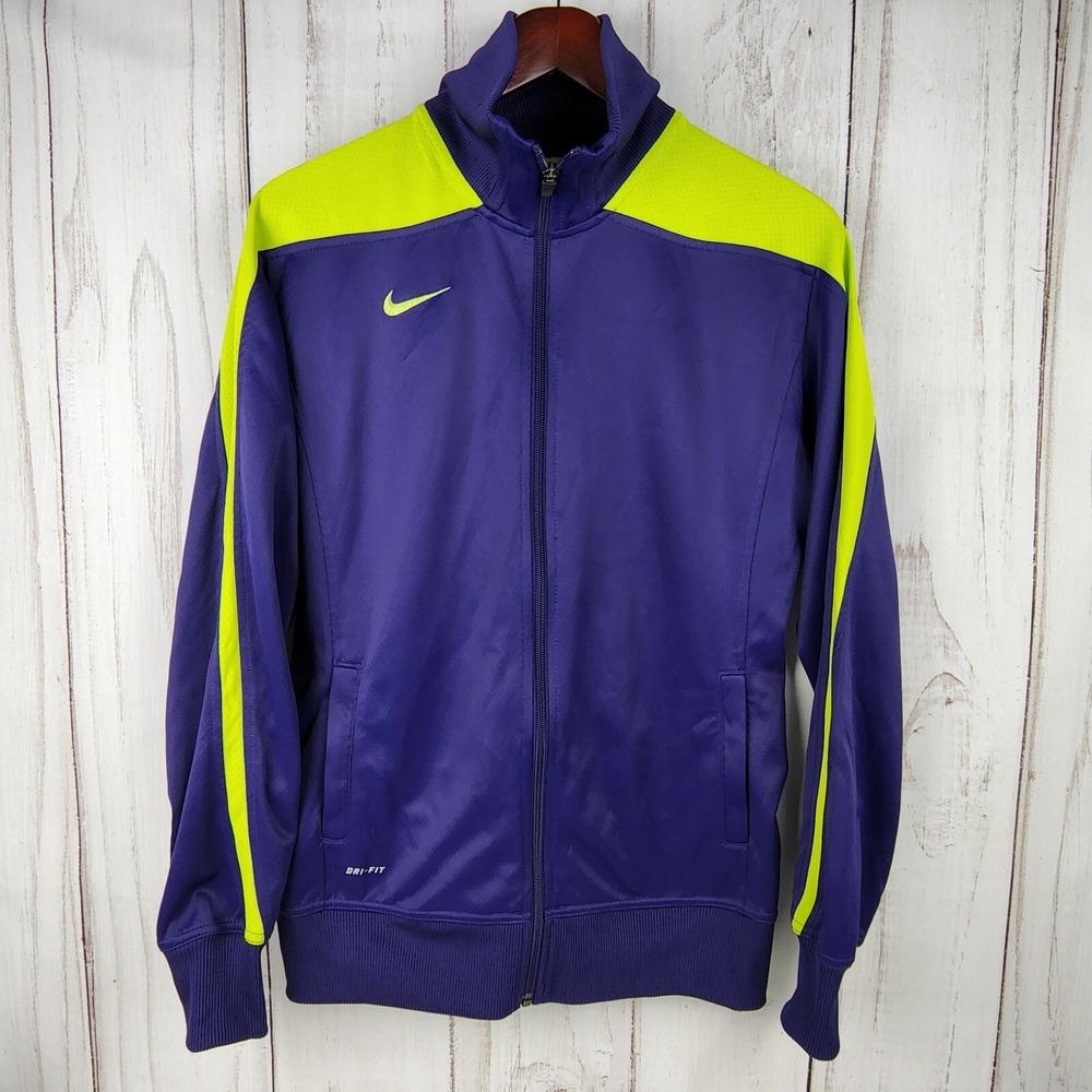 Nike Dri-Fit Track Jacket Purple & Bright Lime Green Satin Full Zip Women's L